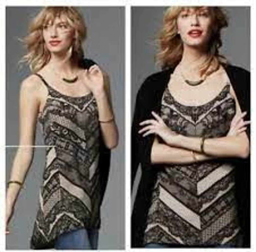 CAbi Monaco Cami Black Lace Print Nude Lining Relaxed Flowy XS